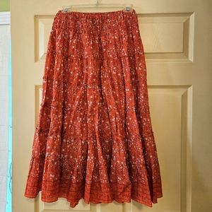 Max Studio Red and White Floral Tiered Prairie Maxi Skirt Medium